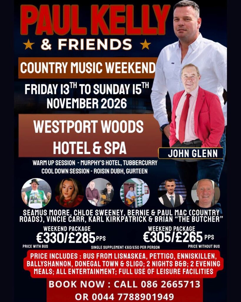 Westport Woods Hotel & Spa, Westport, Co. Mayo from 13th–15th November 2026.